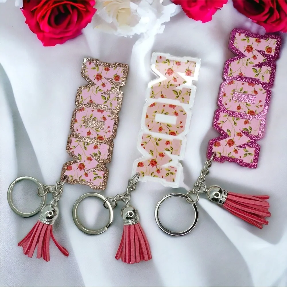 Floral MOM Glitter Keychain | Pink Boutique Mom Gift